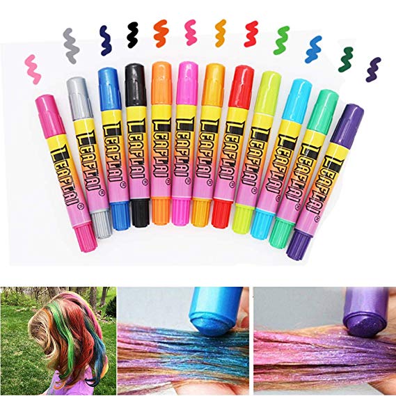 Hair Chalk Pens 12 Colors Temporary Hair Color for Hair Crayon Salon Dye One time Washable Hair Dye Safe for kids, Great Birthday Halloween New Year Gift for Kids Girls Teen Adults