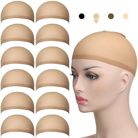 Akstore Mesh Wig Cap Net Natural Nylon Wig Caps (12PCS - Light Brown)