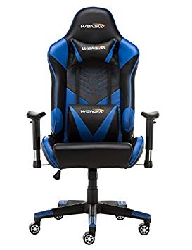 WENSIX Gaming Chair Ergonomic PC Racing Style High-Back Swivel Office Chair Computer Chair with Lumbar Support and Headrest Pillow (Blue-003)