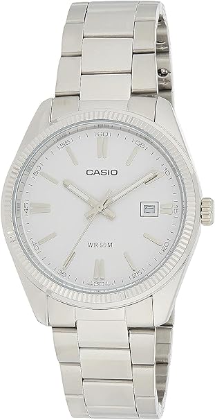 Casio - MTP-1302D-7A1 - Classic - Men's Watch - Analogue Quartz - White Dial - Grey Steel Strap, White/Grey, Bracelet