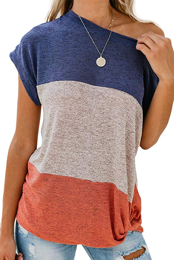 Poulax Women's Color Block Casual T Shirts Loose Twist Knot Tunics Tops