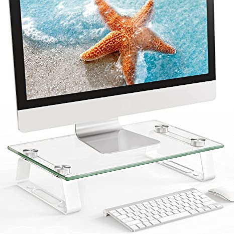 Glass Monitor Stand - Monitor Riser Stand for Desk with Tempered Glass for Home Office Use by HUANUO