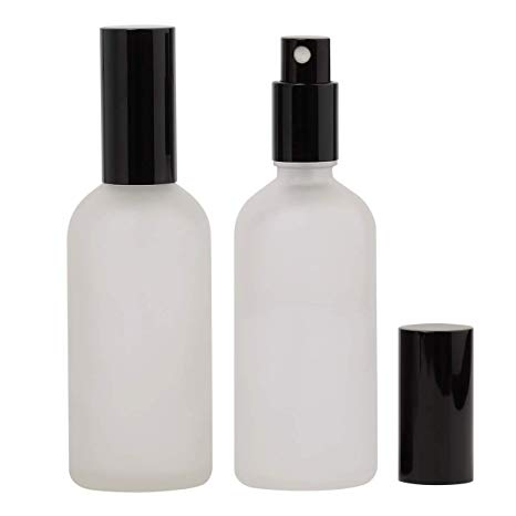 Frosted Clear Glass Spray Bottle 4oz for Essential Oils, Cologne, Perfume, Refillable Black Fine Mist Sprayers(2 PACK)
