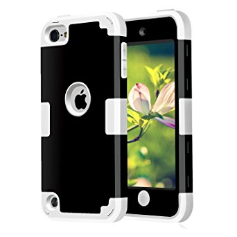 iPod Touch 5 6 Case, CheerShare Dual Layered 3 in 1 Hard PC Case   Silicone Shockproof Heavy Duty High Impact Armor Case Cover Protective Case for Apple iPod touch 5 6th Generation (Black Gray)
