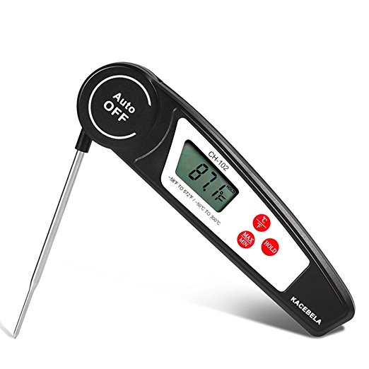 Kacebela Instant Read Thermometer, Auto-Off Digital Meat Food BBQ Thermometer with Collapsible Internal Probe, Best for Barbecue, Grilling, Oven, Cooking, Candy, Steak, Milk, Bathing Water