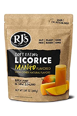 Soft Eating Mango Licorice - RJ's Licorice 7.05oz Bag - NON-GMO, NO HFCS, Vegan-Friendly & Kosher - Batch Made in New Zealand