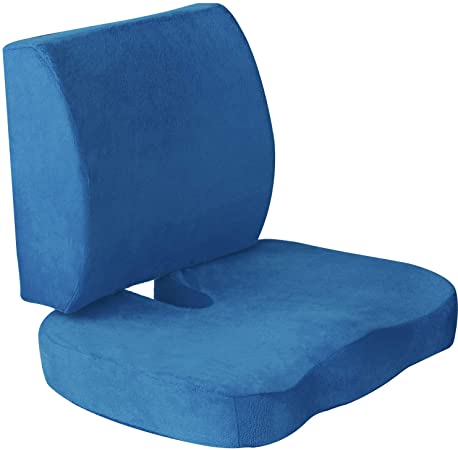 unhg Seat Cushion & Lumbar Support for Office Chair, Car, Wheelchair, Memory Foam Pillow, Washable Covers (Blue)