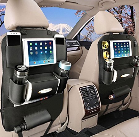 OTCPP Leather Car Seat Back Organizer for Travel With Baby Storage Bags iPad mini Holder (1 Pack)