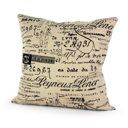 Lavievert Decorative Ramie Cotton Square Throw Pillow Cover Cushion Case Vintage Khaki Background Words Pattern Toss Pillowcase with Hidden Zipper Closure 16 X 16 Inches For Living Room Sofa Etc