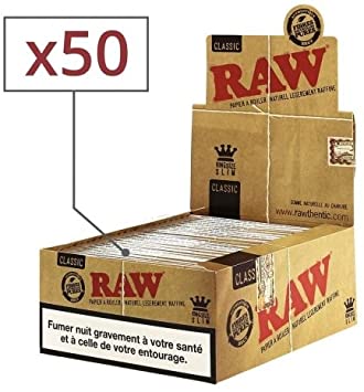 RAW King Size Slim Cigarette Rolling Papers- 50 PER Box