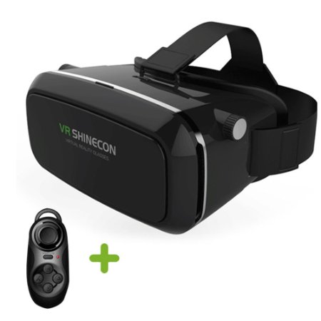 Ranphy 3D VR Glasses, 3D VR Headset Virtual Reality Box with Adjustable Lens and Strap for iPhone 5 5s 6 plus Samsung S3 Edge Note 4 and 3.5-5.5 inch Smartphone with Bluetooth Gamepad