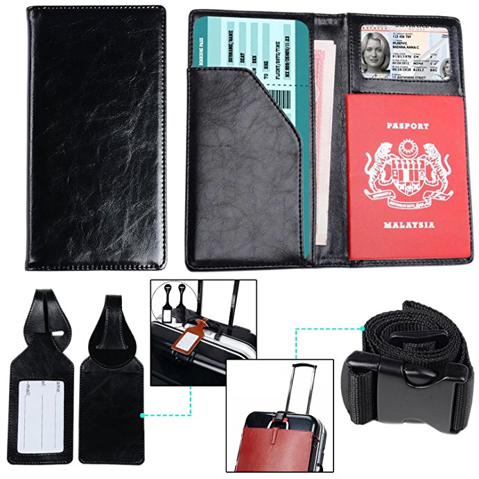 XeYOU Passport Holder Travel Wallet - Premium Vegan Leather RFID Blocking Passport Case Cover - Securely Holds Passport, Business Cards, Credit Cards