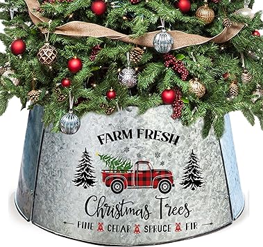 cocomong Metal Christmas Tree Collar,Christmas Tree Ring 21 Inch Diameter Base, Galvanized Tree Collar for Christmas Tree Decor, Christmas Tree Collars for Artificial Trees (Silver)
