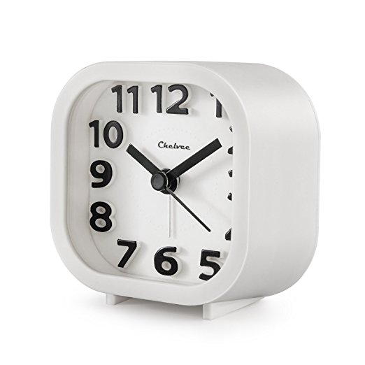 Chelvee Alarm Clock, 2” Quartz Analog Travel Alarm Clock with Night Light, Ultra Small, Silent with No Ticking (White)