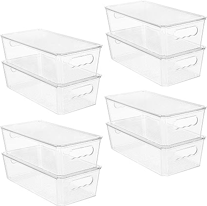 Vtopmart 8pcs Clear Organizers and Storage Bins with Lids, Stackable Plastic Storage Containers with Handles for Fridge, Freezer, Pantry, Cabinet, Kitchen Organization and Storage