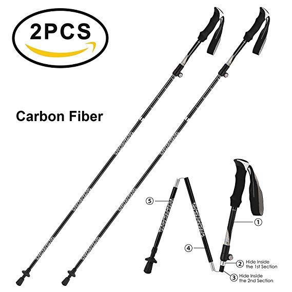 FILWO Trekking Poles, Hiking Sticks Collapsible Hiking Poles Lightweight Folding Mountain Walking Sticks Collapsible Carbon Trekking Poles Hiking Straight Handle Aluminum Alloy Non Slip 36cm