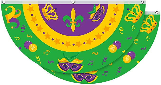 Tatuo Mardi Gras Bunting Polyester Flag New Orleans Mardigras Bunting Happy Carnival Decoration for Home Indoor Outdoor Festival Decoration, 4 x 2 Feet (2)