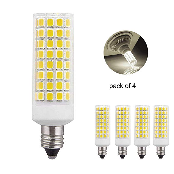 [4-Pack] JDE11, E11 led Bulb 120V 100W 75W, Mini Candelabra Base, Dimmable JDE11 100W for Ceiling Fan Light,Chandeliers, Table Lamps,Cabinet Lighting, 6000K Daylight