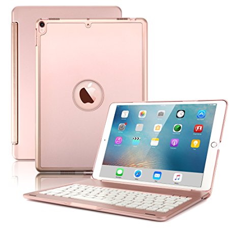 New iPad Pro 10.5 Keyboard Case,Boriyuan Protective Ultra Slim Hard Shell Folio Stand Smart Cover with 7 Colors Backlit Wireless Bluetooth Keyboard for Apple iPad Pro 10.5 inch 2017 Tablet (Rose Gold)
