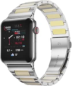 Bands Replacement for Apple watch Ultra 2/Ultra 49mm Series 9 8 7 6 5 4 SE 45mm 44mm 42mm 41mm 40mm 38mm, Stainless Steel Metal iWatch iPhone Watch Bands Series 3/2/1 2 Tones for Men Women (Metal Gold, 38mm/40mm/41mm)