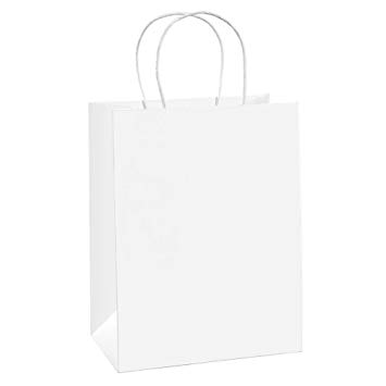 Shopping Bags 8x4.75x10.5" 100Pcs BagDream Gift Bags,Cub, Paper Bags, Kraft Bags, Retail Bags, White Paper Bags with Handles 100% Recyclable Paper