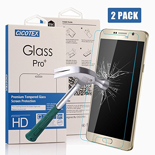 (2 Pack) Galaxy Note 5 Screen Protector Glass, CiCOTEX Ultra-Clear High Definition (HD) Tempered Glass Screen Protectors for Samsung Galaxy Note 5