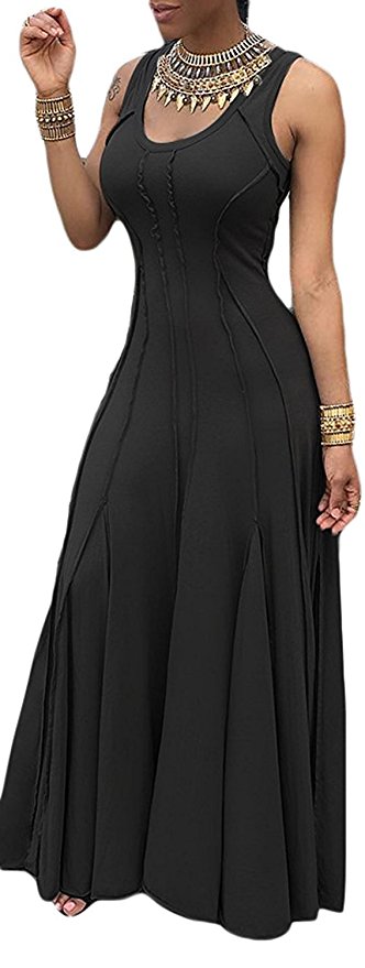 Imily Bela Women's Sleeveless Pleated Swing Maxi Cocktail Dress Floor Length