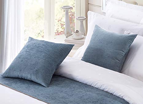 OSVINO 2 Pack European Style Solid Color Square 20"x20" Chenille Throw Pillowcase Home Hotel Bed Sofa Pillow Sham Cushion Cover Décor Luxury Elegant, Blue 20"x20"