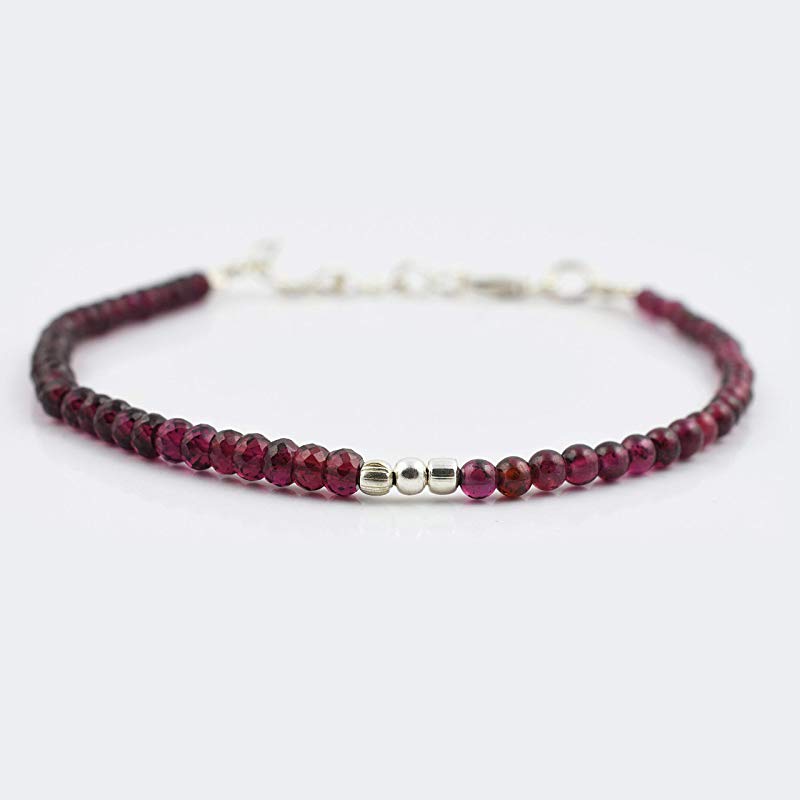 Pink Garnet Round Roundel Beads Bracelet with Sterling Silver Findings Stone Handmade Beaded Jewelry