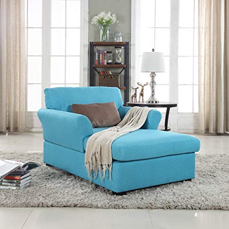 Large Classic Linen Fabric Living Room Chaise Lounge (Blue)