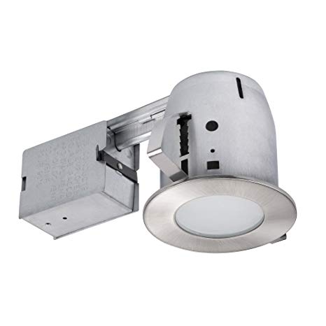 Globe Electric 4" LED IC Rated Flush Round Trim Recessed Lighting Kit, Brushed Nickel, Frosted Glass, Easy Install Push-N-Click Clips, LED Bulb Included, 3.88" Hole Size 90972