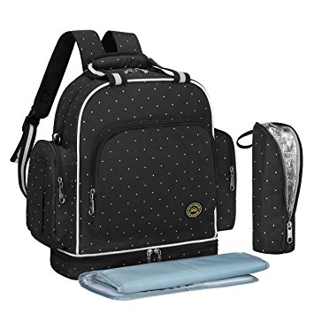 BEST DEAL-S-ZONE Multi-function Baby Diaper Bag Backpack with Changing Pad and Portable Insulated Pocket(Black Dot)