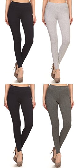 2ND DATE Women's Basic Cotton Stretch Leggings With Comfort Waistband