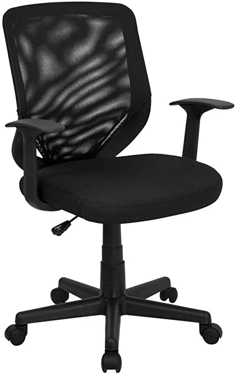 Flash Furniture Mid-Back Black Mesh Tapered Back Swivel Task Office Chair with T-Arms, BIFMA Certified