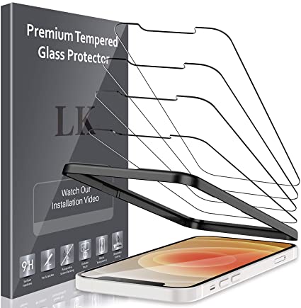 LK [4 Pack] Screen Protector for iPhone 12 5G [6.1 inch], [Tempered Glass] [Case Friendly] Double Defence [Alignment Frame Easy Installation] [3D Touch]