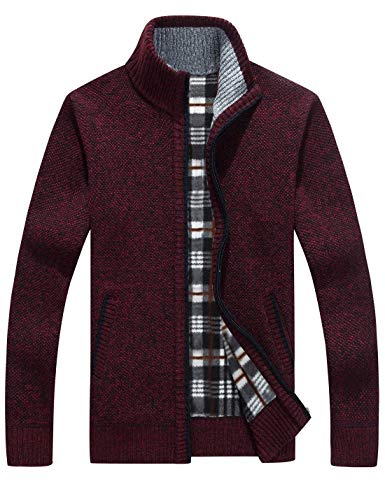 Yeokou Men's Casual Slim Full Zip Thick Knitted Cardigan Sweaters with Pockets