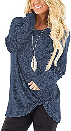 Sieanear Women's Casual Long Sleeve T-Shirt Tops Twist Knot Front Tunics