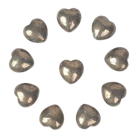 Justinstones Natural Pyrite Gemstone Healing Crystal 0.8" Mini Puffy Heart Pocket Stone Iron Gift Box (Pack of 10)