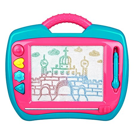 Peradix Doodle Magnetic Drawing Board Sketch Tablet Education Writing Drawing Painting Colorful Erasable Toy for Toddler Kids (Blue&Pink)