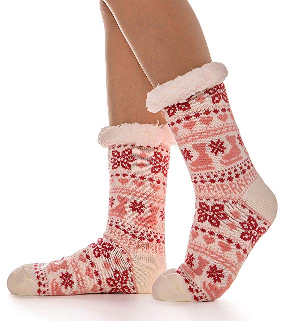 Womens Fuzzy Slipper Socks Warm Thick Heavy Fleece lined Fluffy Christmas Stockings Winter Socks