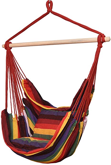 TOUCAN OUTDOOR Hanging Rope Chair, Hammock Swing Chair with Pillow Set, Rainbow