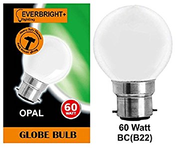 Eveready 10 x G45 Round Globe Golf Ball Light Bulbs in 60 Watt Bayonet B22 Fitting Opal (White/Pearl/Opaque/Soft) Finish Double Life: 2,000 Hour