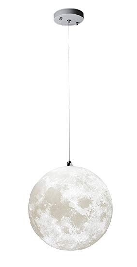 Gahaya Moon Pendant Lamp 3D Printing Ceiling Light 3200K 6500K E26 LED Bulb Included 10"/25cm Diameter