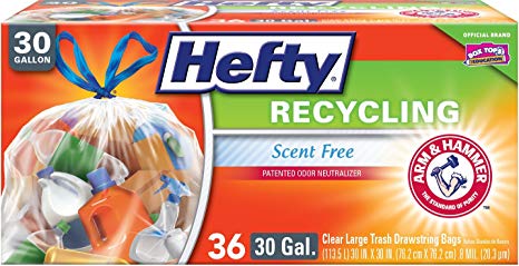 Hefty E85743 Recycling Trash Bags (Clear, Drawstring, 30 Gallon, 36 Count), 36 Count, 36 Count