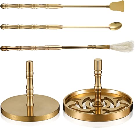 DOITOOL 5pcs Brass Incense Tools Gold Incense Mold Tool Kit Incense Spoon Press Shovel Brush DIY Fragrance Accessory for Yoga Meditation