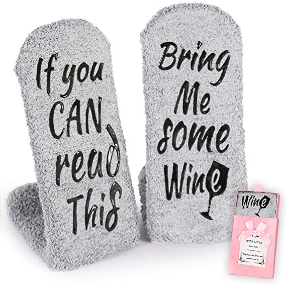 Breezy Valley Wine Gifts for Women Her, Funny Gifts for Mom Grandma Friend, Birthday Gift Ideas, If You Can Read This Bring Me Some Wine Socks, Stocking Stuffers Wine Accessories Gift Boxes - Gray