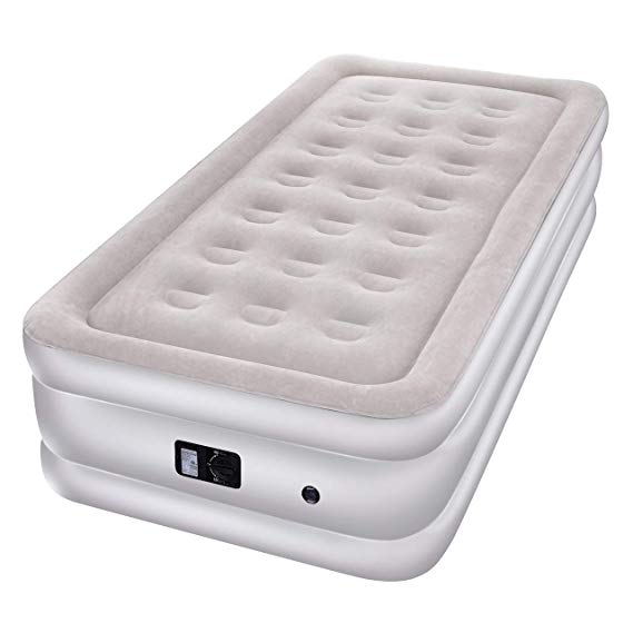 TOPELEK Queen Air Mattress, Airbed with Built-in Electric Pump, Flocked Fabrics/Pongee Fabrics & Extra Thick PVC, Storage Bag, Easy Setup for Indoors and Outdoors Use (5-Year Warranty)