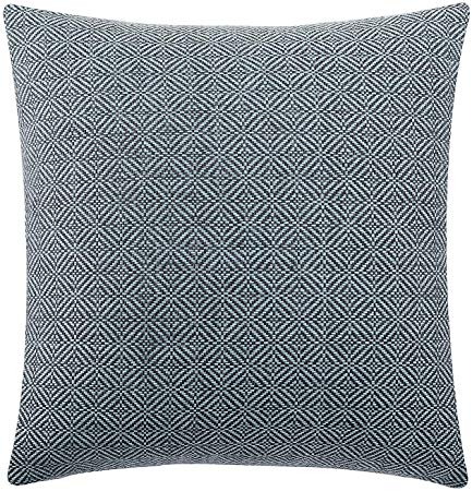 Jepeak Burlap Linen Throw Pillow Cover Rhombus Pattern Cushion Case, Solid Thickened Farmhouse Modern Decorative Square Luxury Pillow Case for Sofa Couch Bed (Blue/Black, 18 x 18 Inches)