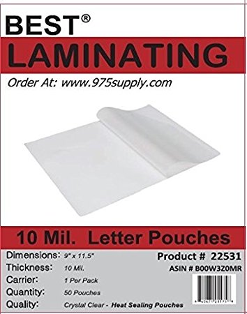 Best Laminating - 10 Mil Clear Letter Size Thermal Laminating Pouches - 9 X 11.5 - Qty 50