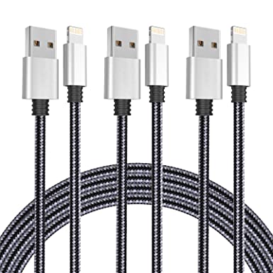 iPhone Charger, Sundix MFi Certified(S-10BK) 3Pack 10FT Lightning Cable, Nylon Braided iPhone Cord Compatible iPhone 12/12mini/12Pro/11/11Pro/X/Xs Max/XR/8/iPad/iPod and More